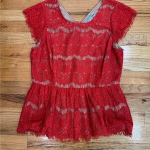 Maeve Red Lace Peplum Top